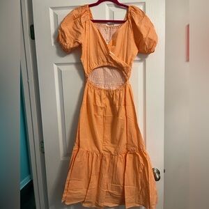 Orange Gingham Cutout Dress